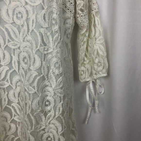 Solitaire white floral lace overlay dress M - Picture 3 of 7